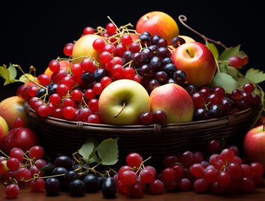 Freshness and nature in a basket of organic, ripe fruit generated by artificial intelligence