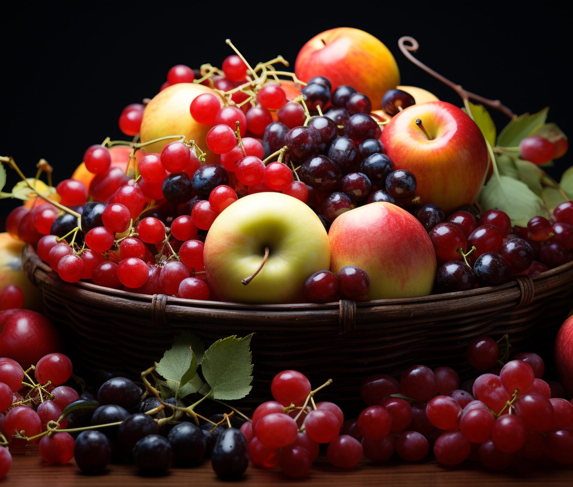 Freshness and nature in a basket of organic, ripe fruit generated by artificial intelligence